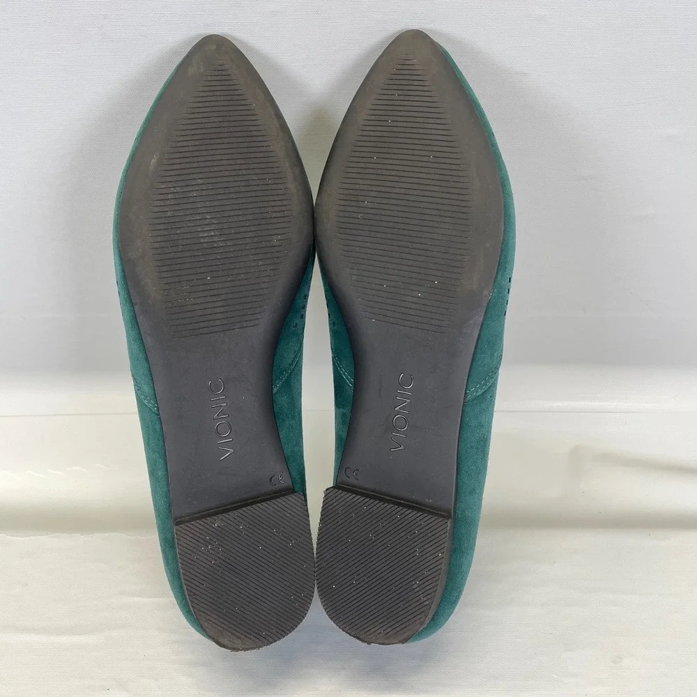 Vionic Posey Shoes Womens Size 8 Green Suede Slip On Pointed Toe Ballet Flats